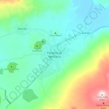Mapa topográfico Paracho de Verduzco, altitude, relevo