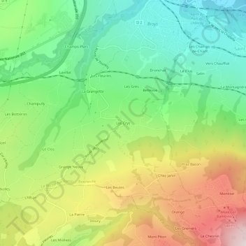 Mapa topográfico Les Crys, altitude, relevo