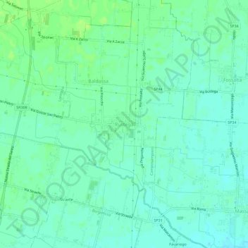 Mapa topográfico Rustega, altitude, relevo