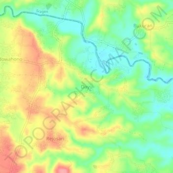 Mapa topográfico Dayu, altitude, relevo