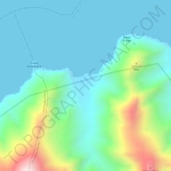 Mapa topográfico Playa Copey, altitude, relevo