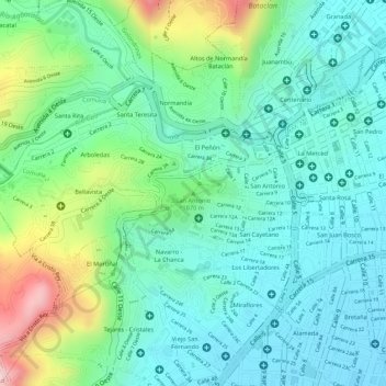 Mapa topográfico San Antonio, altitude, relevo
