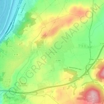 Mapa topográfico Communay, altitude, relevo