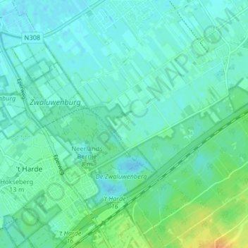 Mapa topográfico Bovenveen, altitude, relevo