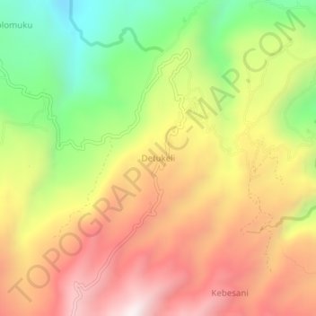 Mapa topográfico Detukeli, altitude, relevo