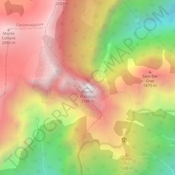 Mapa topográfico Monte Pizzocco, altitude, relevo