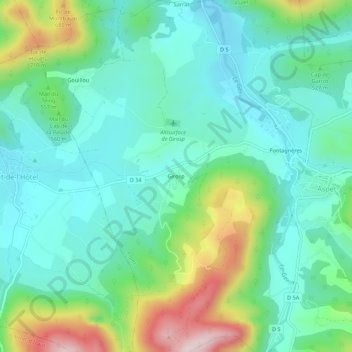 Mapa topográfico Girosp, altitude, relevo