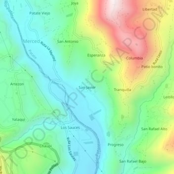 Mapa topográfico San Javier, altitude, relevo