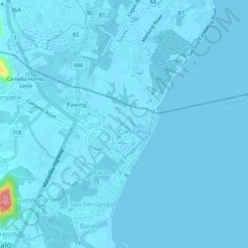 Mapa topográfico Sitio Bakhaw, altitude, relevo