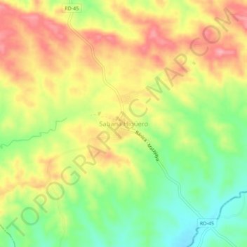 Mapa topográfico Sábana Higüero, altitude, relevo