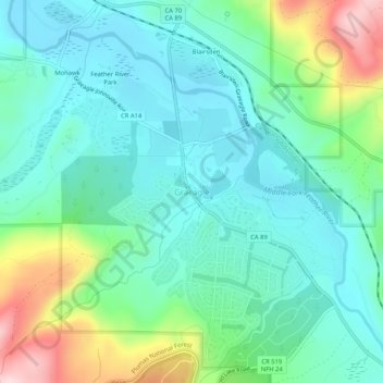 Mapa topográfico Graeagle, altitude, relevo
