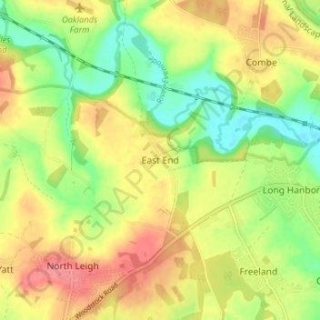 Mapa topográfico East End, altitude, relevo