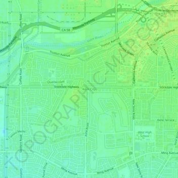 Mapa topográfico Kern City, altitude, relevo