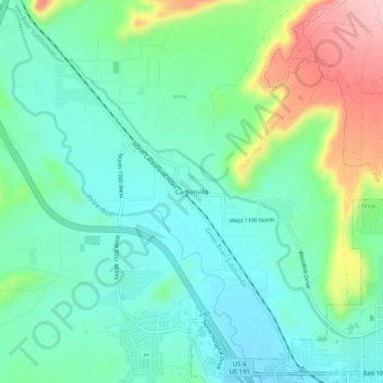 Mapa topográfico Carbonville, altitude, relevo