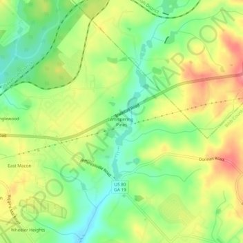 Mapa topográfico Whispering Pines, altitude, relevo