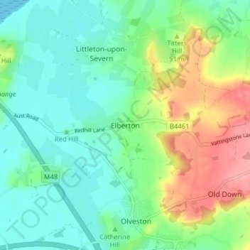 Mapa topográfico Elberton, altitude, relevo