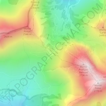 Mapa topográfico Colle delle Finestre, altitude, relevo