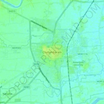 Mapa topográfico Chidambaram, altitude, relevo