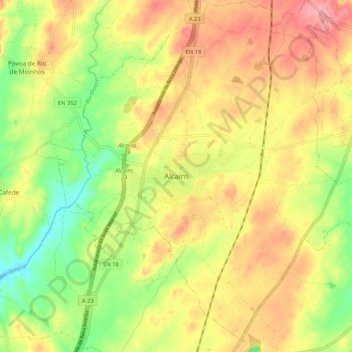 Mapa topográfico Alcains, altitude, relevo