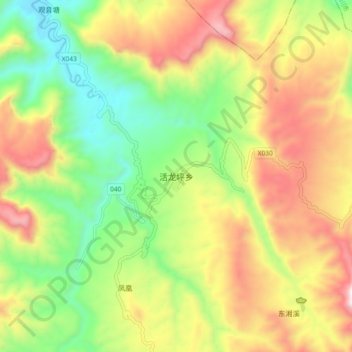 Mapa topográfico 活龙坪乡, altitude, relevo