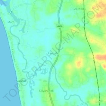 Mapa topográfico Pangala, altitude, relevo