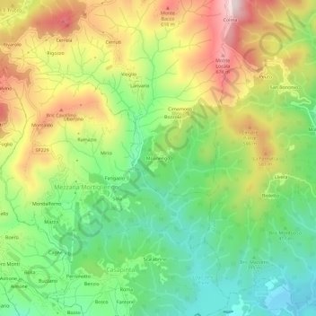 Mapa topográfico Molinengo, altitude, relevo