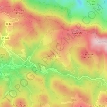 Mapa topográfico Pech d'Aspe, altitude, relevo