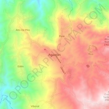Mapa topográfico Aguadas, altitude, relevo