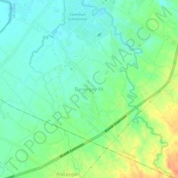 Mapa topográfico Barangay XX, altitude, relevo