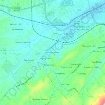 Mapa topográfico Seminole Woods, altitude, relevo