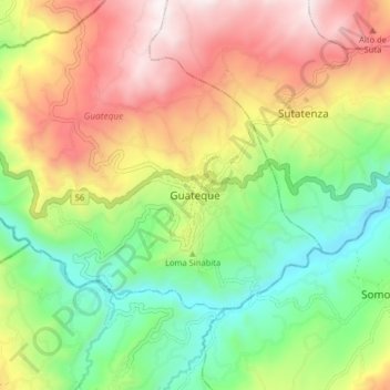Mapa topográfico Guateque, altitude, relevo