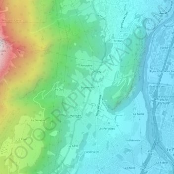 Mapa topográfico Bouveyres, altitude, relevo