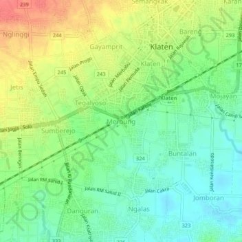 Mapa topográfico Merbung, altitude, relevo