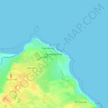 Mapa topográfico Inverallochy, altitude, relevo