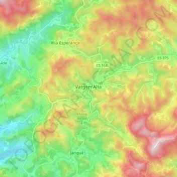 Mapa topográfico Vargem Alta, altitude, relevo