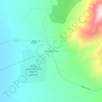 Mapa topográfico Portal del Inca, altitude, relevo