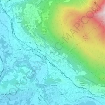 Mapa topográfico Cocquio, altitude, relevo