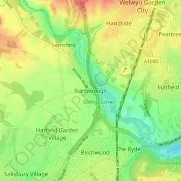 Mapa topográfico Stanborough, altitude, relevo