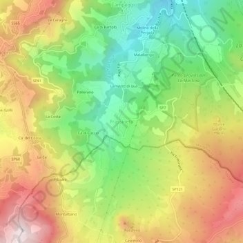 Mapa topográfico Frassineta, altitude, relevo