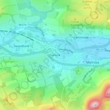 Mapa topográfico Darnick, altitude, relevo