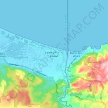 Mapa topográfico Saïdia, altitude, relevo