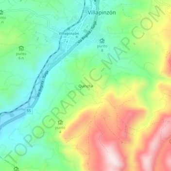Mapa topográfico Quincha, altitude, relevo