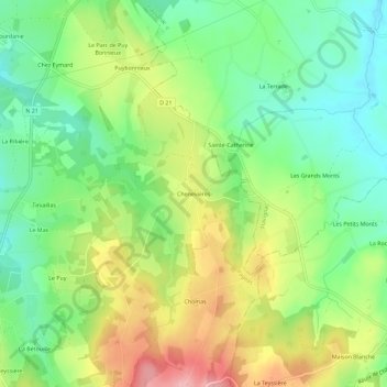Mapa topográfico Chenevières, altitude, relevo