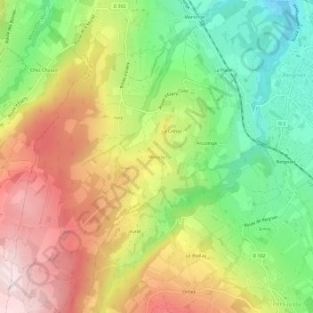 Mapa topográfico Moussy, altitude, relevo