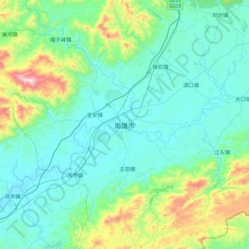 Mapa topográfico 南雄市, altitude, relevo