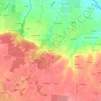 Mapa topográfico Kerscan, altitude, relevo