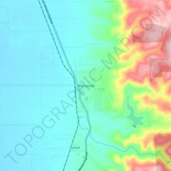 Mapa topográfico Waroona, altitude, relevo