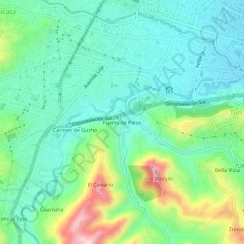Mapa topográfico Puerto de Palos, altitude, relevo