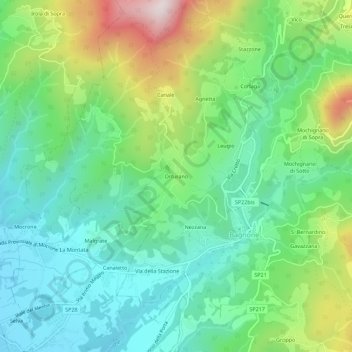 Mapa topográfico Orturano, altitude, relevo