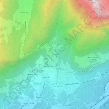 Mapa topográfico La Plantaz, altitude, relevo